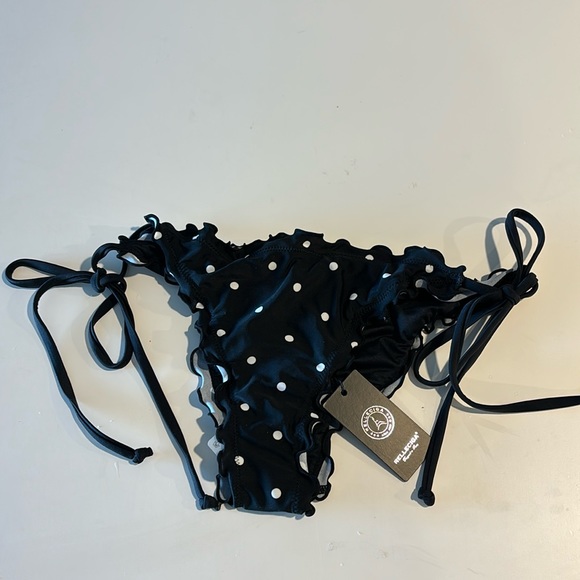 RELLECIGA Women's Wavy Tie-Side Brazilian Bikini Bottom Black Polka Dot NWT - Picture 2 of 6